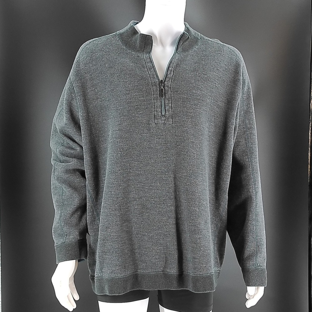 Tommy Bahama Mens Gray Quarter Zip Pullover Textured Knit Sweater  X Large